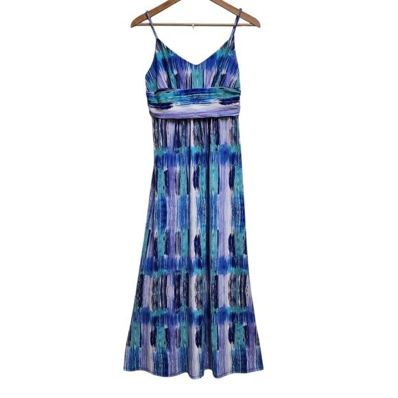 Ann Taylor Maxi Dress 6 Blue Sleeveless V Neck Spaghetti Strap Resort Boho Beach - Picture 1 of 11